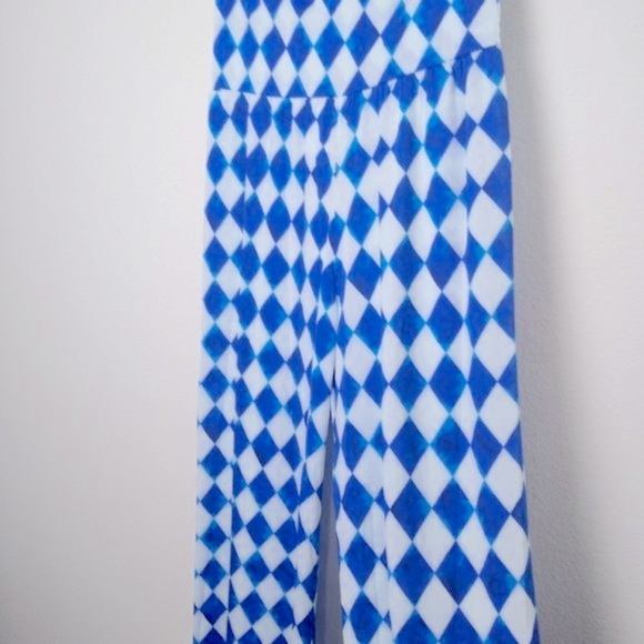 India Boutique Argyle Raw Edge Hem Fold Down Band OS BOHO Flare Leg Pant - Picture 11 of 13